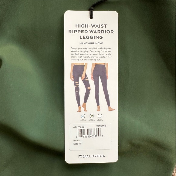 Alo Women’s High Waisted Ripped Warrior Leggings Medium Hunter Green - Picture 3 of 5